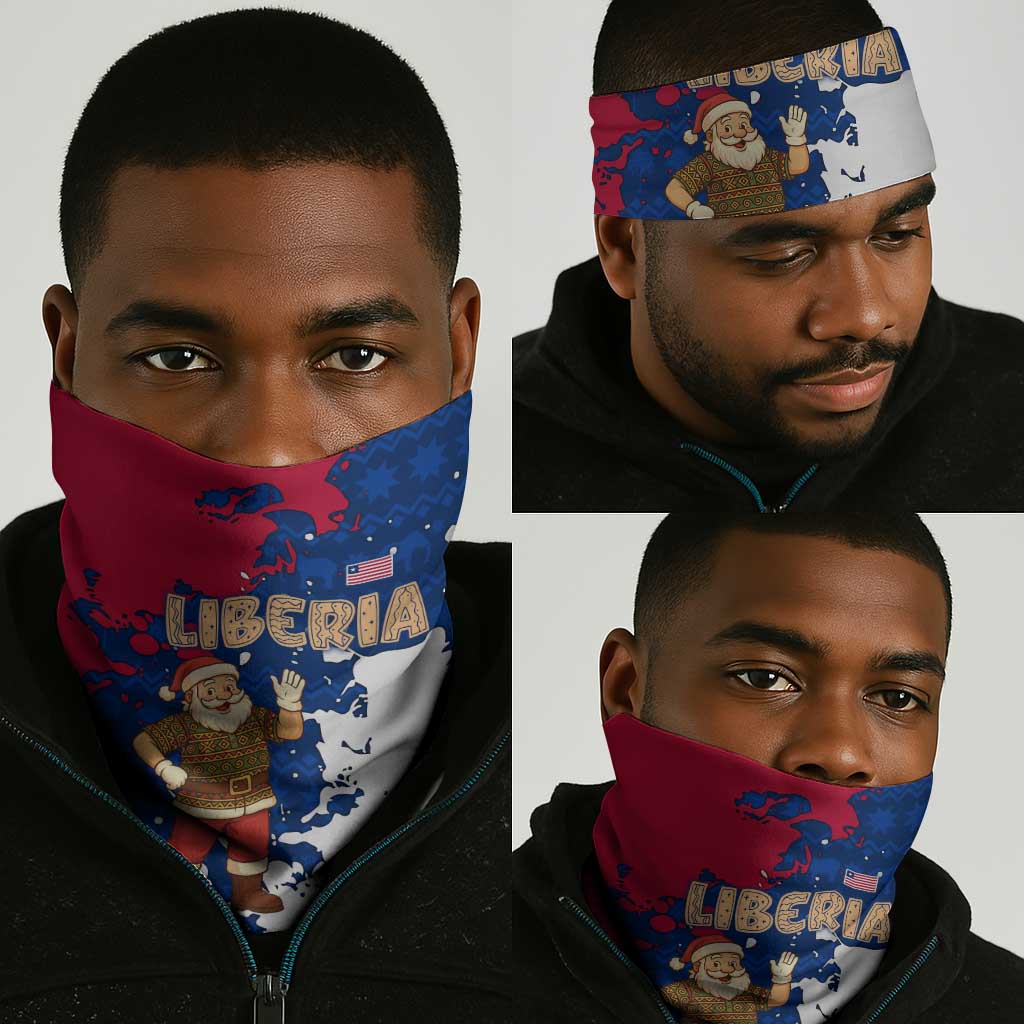 Liberia Christmas Neck Gaiter Santa Claus Map Graphic and Red Blue Festive - African Pride