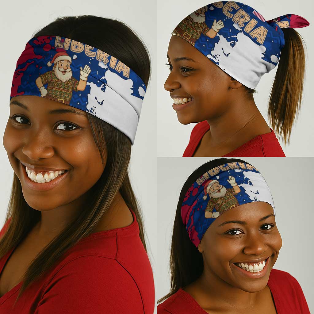 Liberia Christmas Neck Gaiter Santa Claus Map Graphic and Red Blue Festive - African Pride