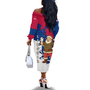 Liberia Christmas Off The Shoulder Long Sleeve Dress Santa Claus Map Graphic and Red Blue Festive - African Pride