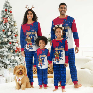 Liberia Christmas Pajama Set Santa Claus Map Graphic and Red Blue Festive - African Pride