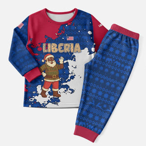 Liberia Christmas Pajama Set Santa Claus Map Graphic and Red Blue Festive - African Pride