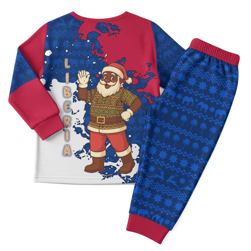 Liberia Christmas Pajama Set Santa Claus Map Graphic and Red Blue Festive - African Pride