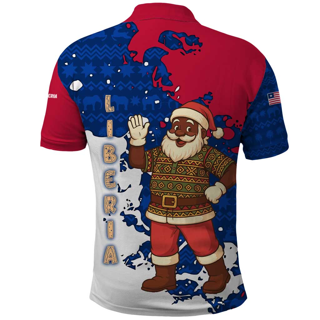 Liberia Christmas Polo Shirt Santa Claus Map Graphic and Red Blue Festive - African Pride