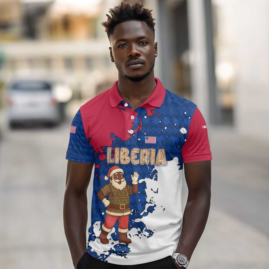 Liberia Christmas Polo Shirt Santa Claus Map Graphic and Red Blue Festive - African Pride