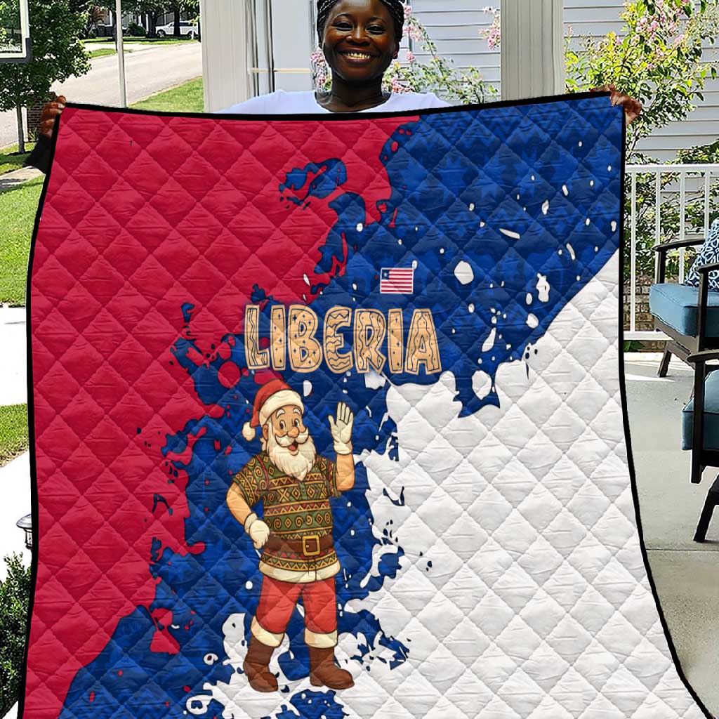 Liberia Christmas Quilt Santa Claus Map Graphic and Red Blue Festive - African Pride