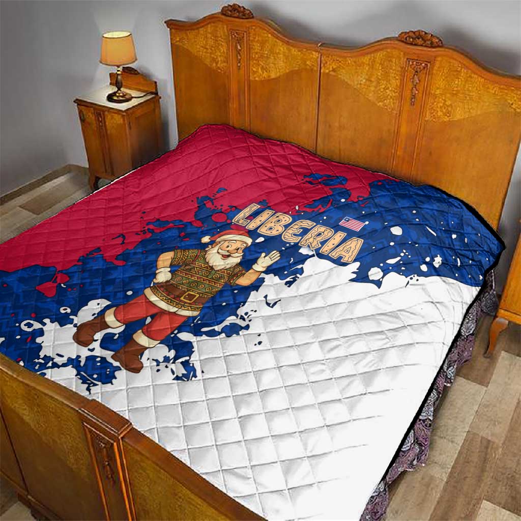 Liberia Christmas Quilt Santa Claus Map Graphic and Red Blue Festive - African Pride