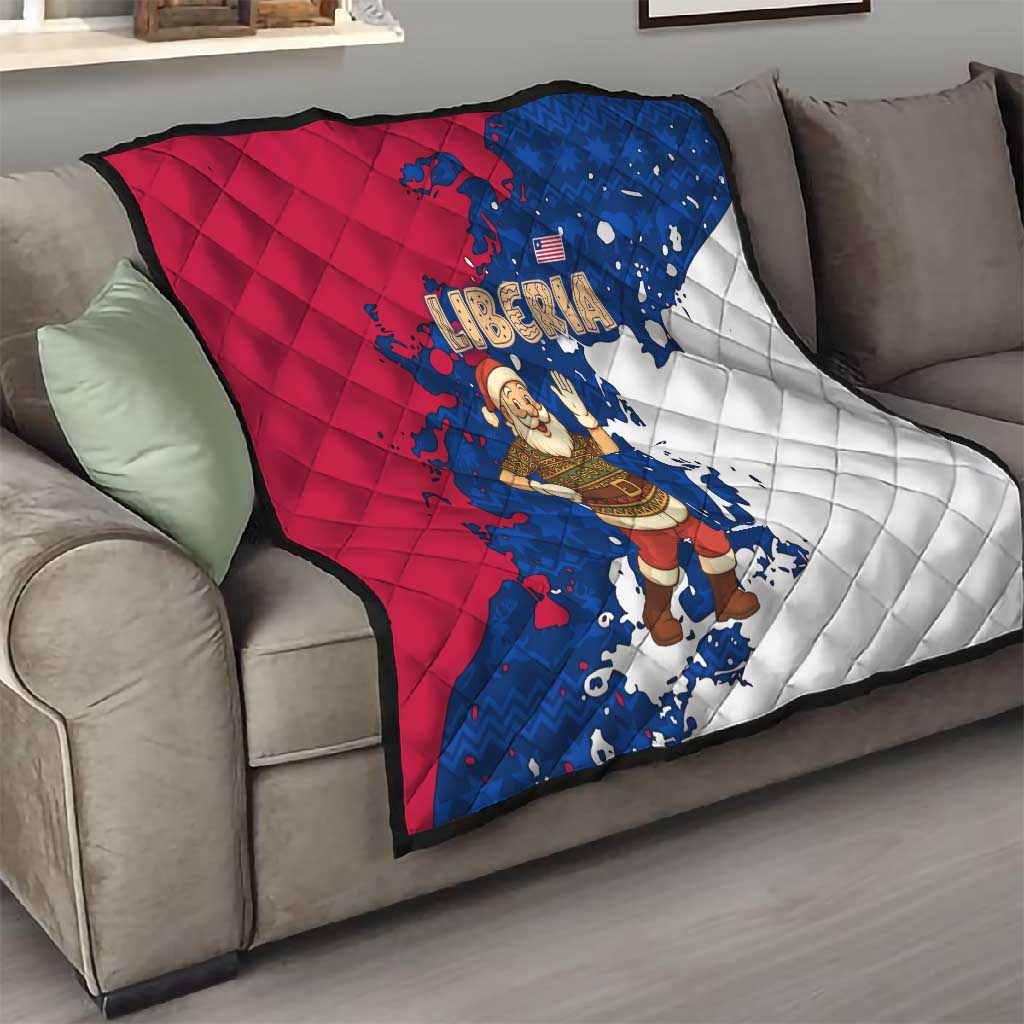 Liberia Christmas Quilt Santa Claus Map Graphic and Red Blue Festive - African Pride