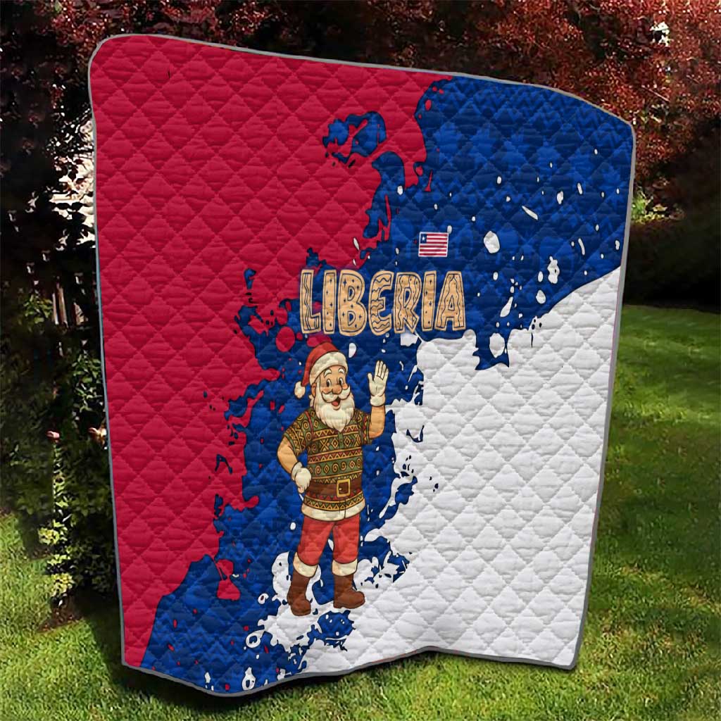 Liberia Christmas Quilt Santa Claus Map Graphic and Red Blue Festive - African Pride