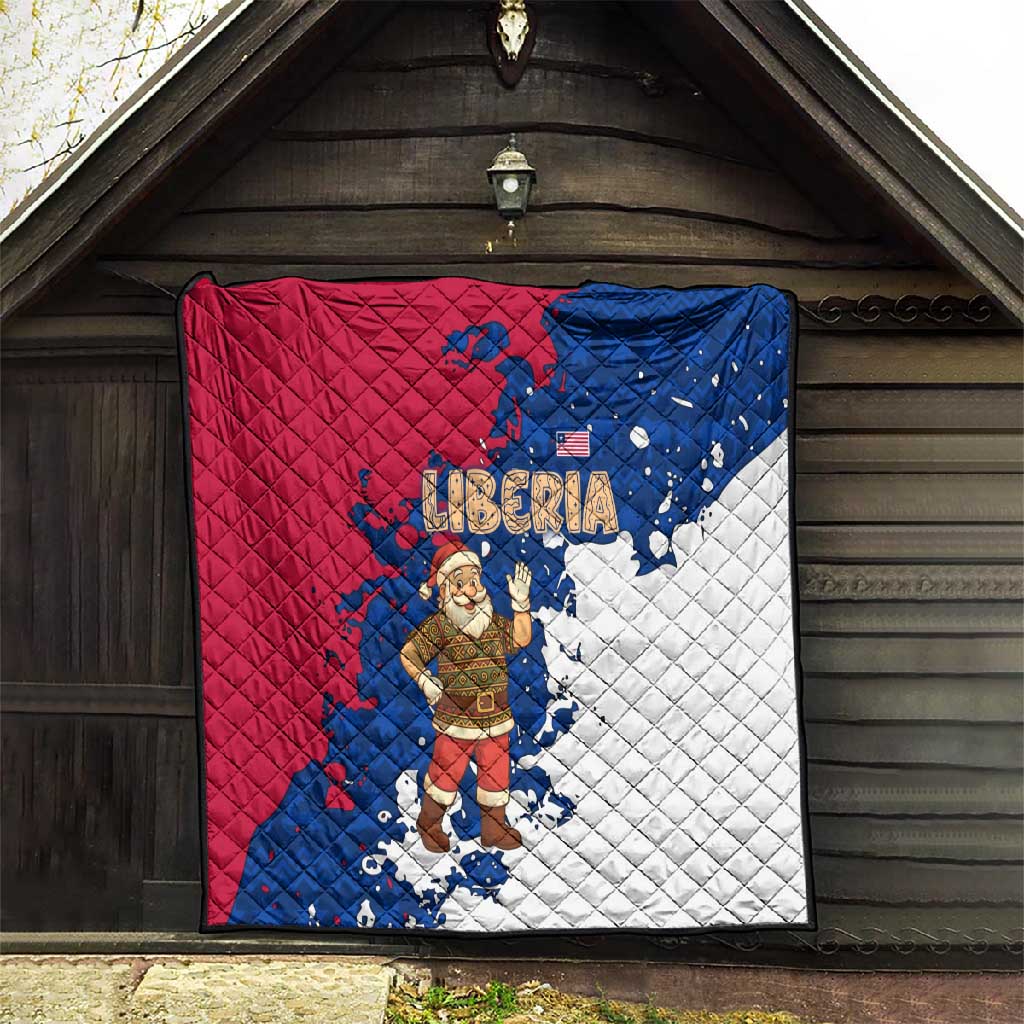 Liberia Christmas Quilt Santa Claus Map Graphic and Red Blue Festive - African Pride