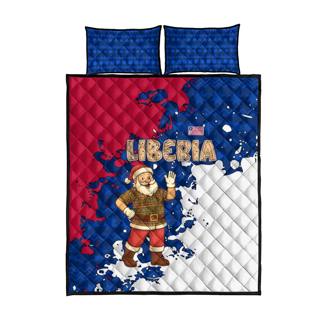 Liberia Christmas Quilt Bed Set Santa Claus Map Graphic and Red Blue Festive - African Pride