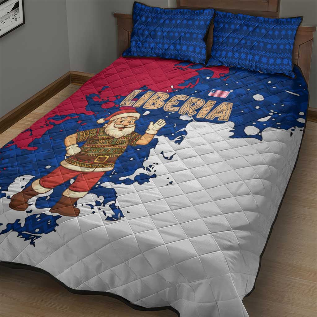 Liberia Christmas Quilt Bed Set Santa Claus Map Graphic and Red Blue Festive - African Pride