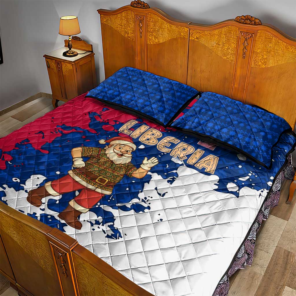 Liberia Christmas Quilt Bed Set Santa Claus Map Graphic and Red Blue Festive - African Pride