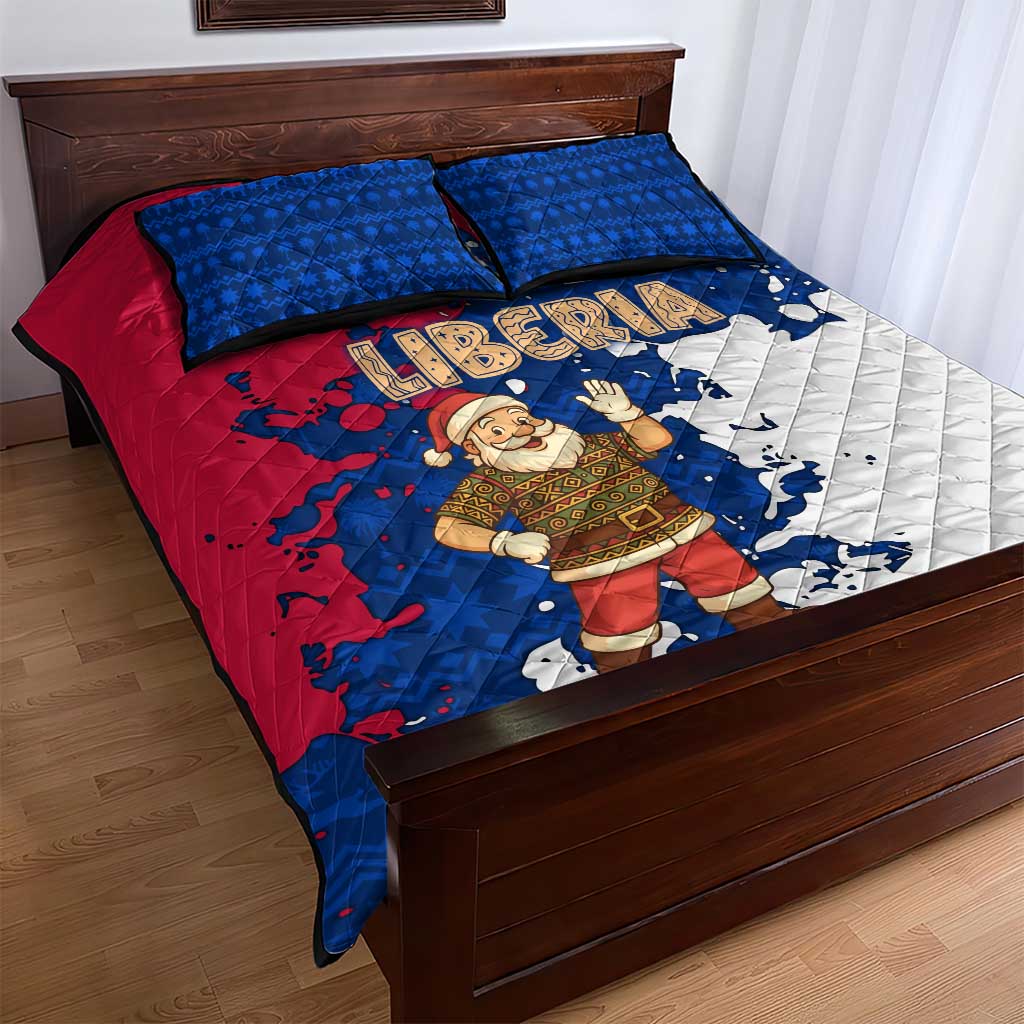 Liberia Christmas Quilt Bed Set Santa Claus Map Graphic and Red Blue Festive - African Pride
