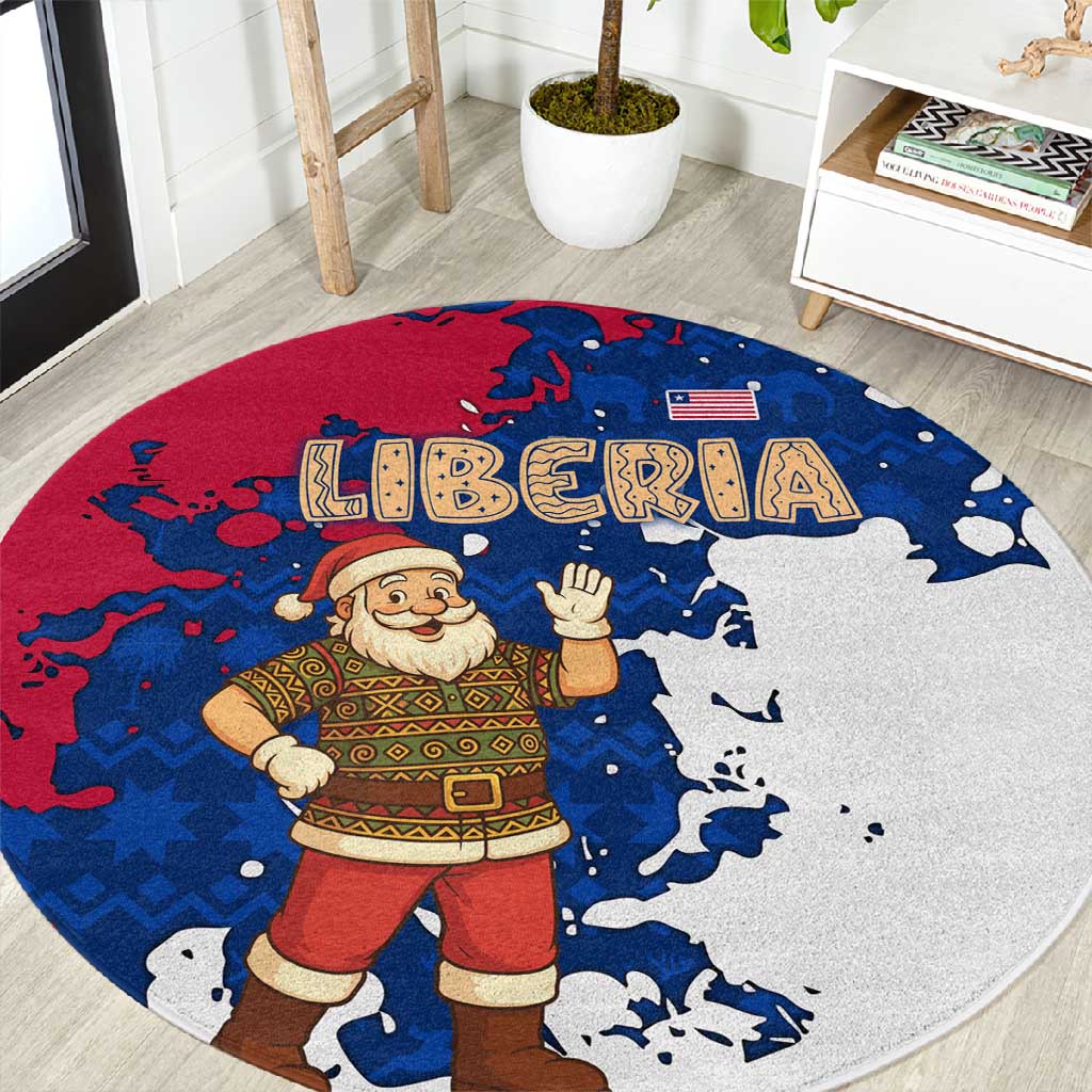 Liberia Christmas Round Carpet Santa Claus Map Graphic and Red Blue Festive - African Pride