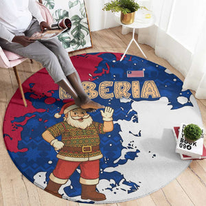 Liberia Christmas Round Carpet Santa Claus Map Graphic and Red Blue Festive - African Pride