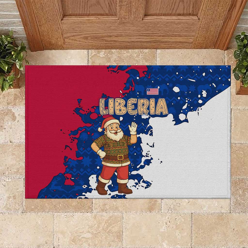 Liberia Christmas Rubber Doormat Santa Claus Map Graphic and Red Blue Festive - African Pride