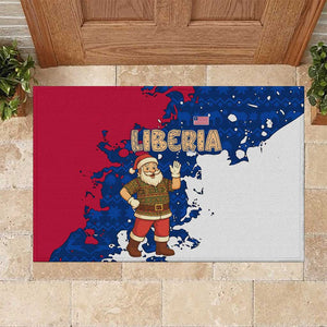 Liberia Christmas Rubber Doormat Santa Claus Map Graphic and Red Blue Festive - African Pride