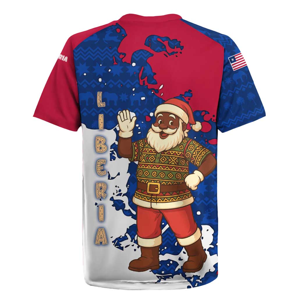 Liberia Christmas Rugby Jersey Santa Claus Map Graphic and Red Blue Festive - African Pride