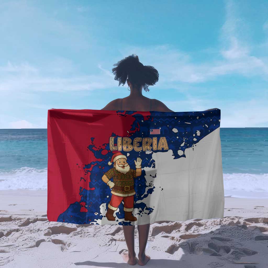 Liberia Christmas Sarong Santa Claus Map Graphic and Red Blue Festive - African Pride