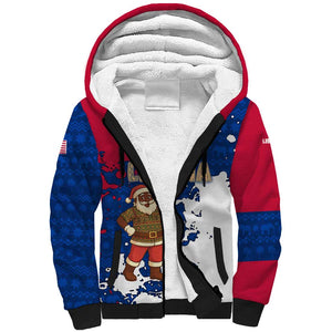 Liberia Christmas Sherpa Hoodie Santa Claus Map Graphic and Red Blue Festive - African Pride