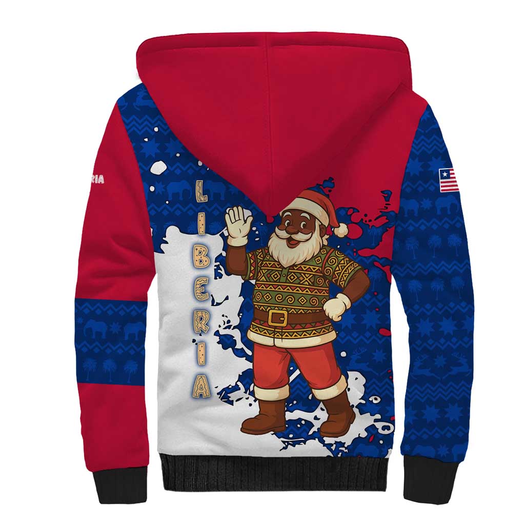Liberia Christmas Sherpa Hoodie Santa Claus Map Graphic and Red Blue Festive - African Pride
