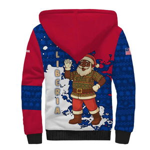 Liberia Christmas Sherpa Hoodie Santa Claus Map Graphic and Red Blue Festive - African Pride