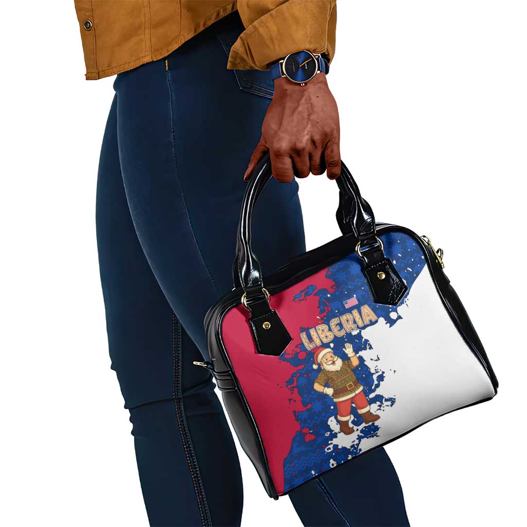 Liberia Christmas Shoulder Handbag Santa Claus Map Graphic and Red Blue Festive - African Pride