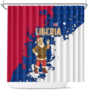 Liberia Christmas Shower Curtain Santa Claus Map Graphic and Red Blue Festive - African Pride