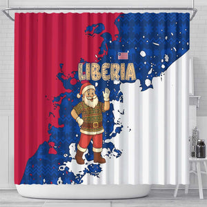 Liberia Christmas Shower Curtain Santa Claus Map Graphic and Red Blue Festive - African Pride