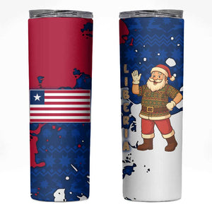 Liberia Christmas Skinny Tumbler Santa Claus Map Graphic and Red Blue Festive - African Pride