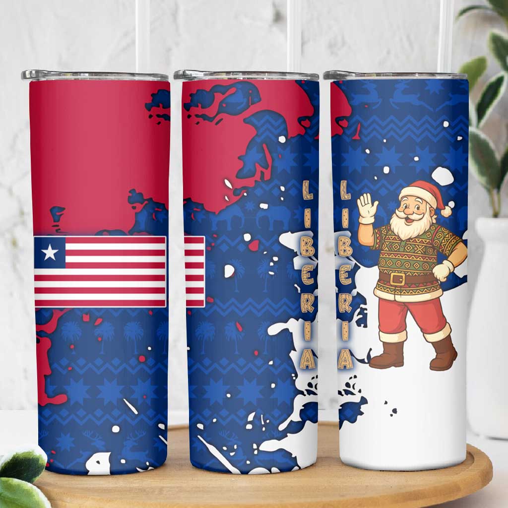 Liberia Christmas Skinny Tumbler Santa Claus Map Graphic and Red Blue Festive - African Pride