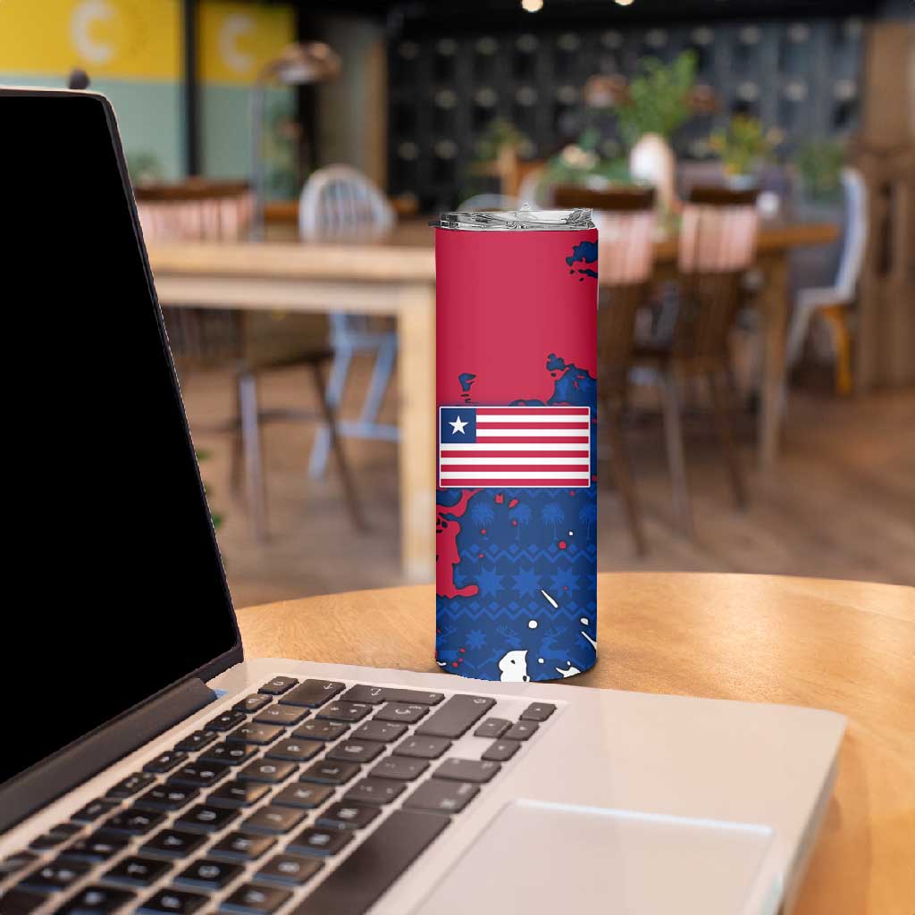Liberia Christmas Skinny Tumbler Santa Claus Map Graphic and Red Blue Festive - African Pride