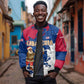 Liberia Christmas Sleeve Zip Bomber Jacket Santa Claus Map Graphic and Red Blue Festive - African Pride