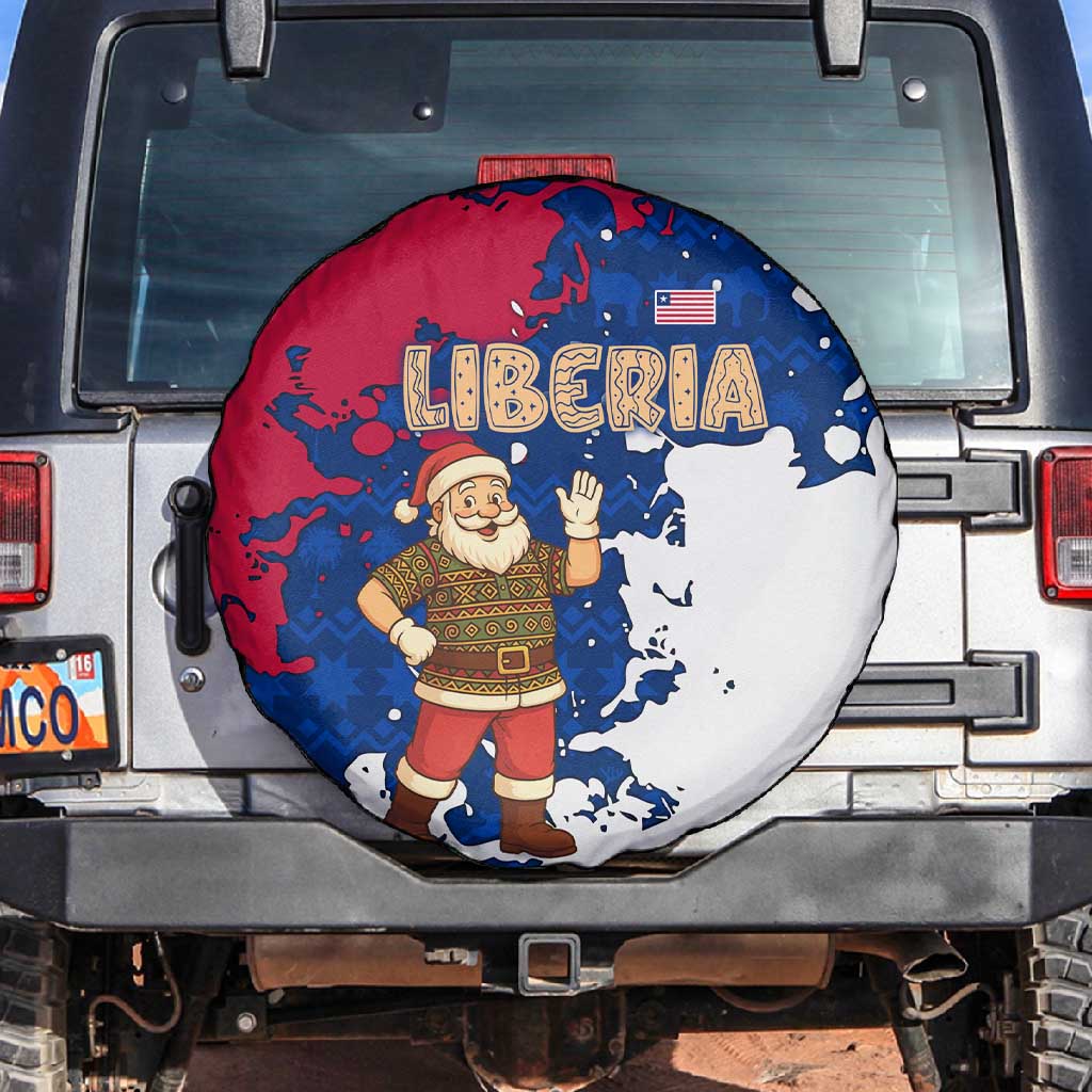 Liberia Christmas Spare Tire Cover Santa Claus Map Graphic and Red Blue Festive - African Pride