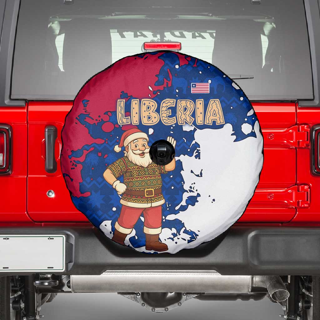 Liberia Christmas Spare Tire Cover Santa Claus Map Graphic and Red Blue Festive - African Pride