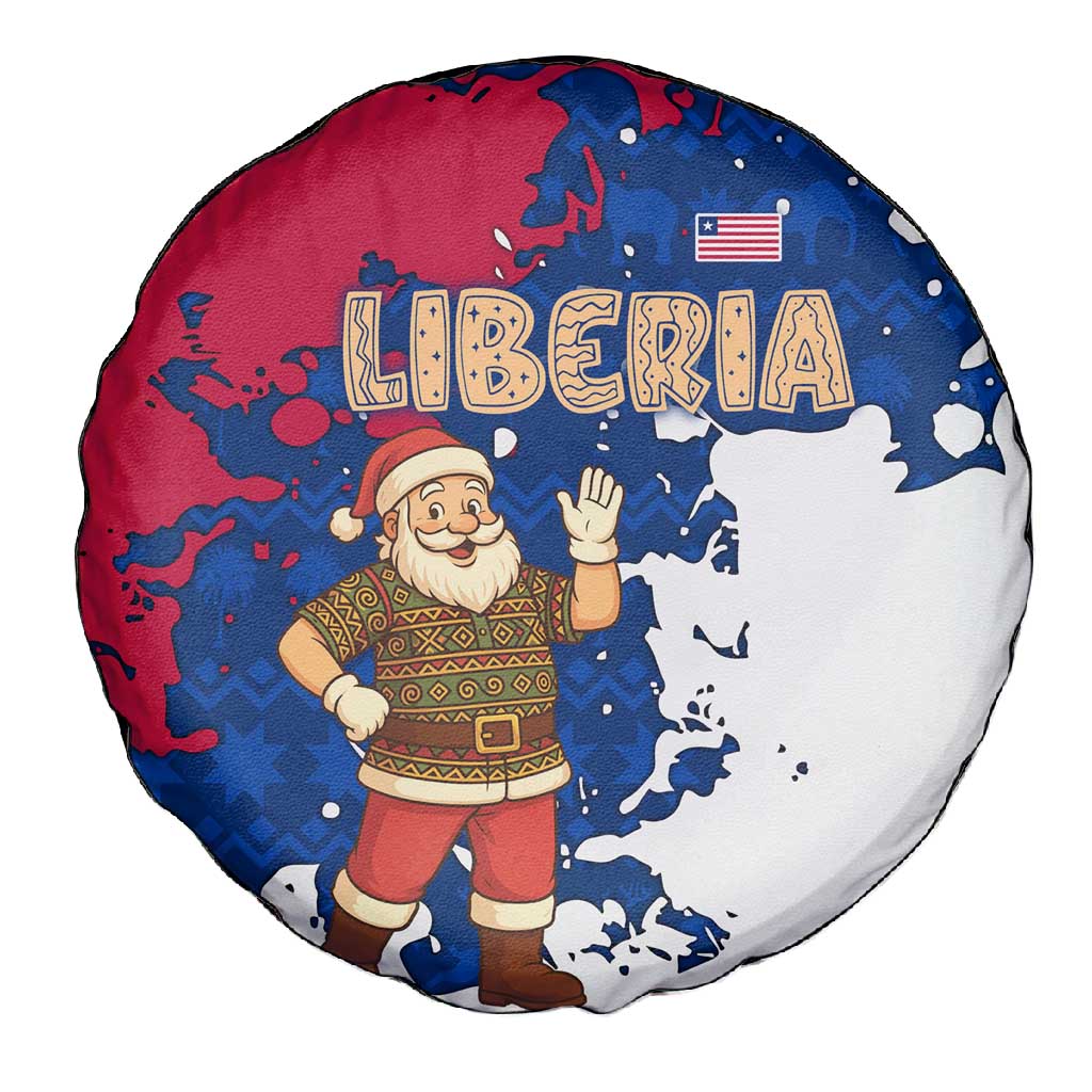 Liberia Christmas Spare Tire Cover Santa Claus Map Graphic and Red Blue Festive - African Pride