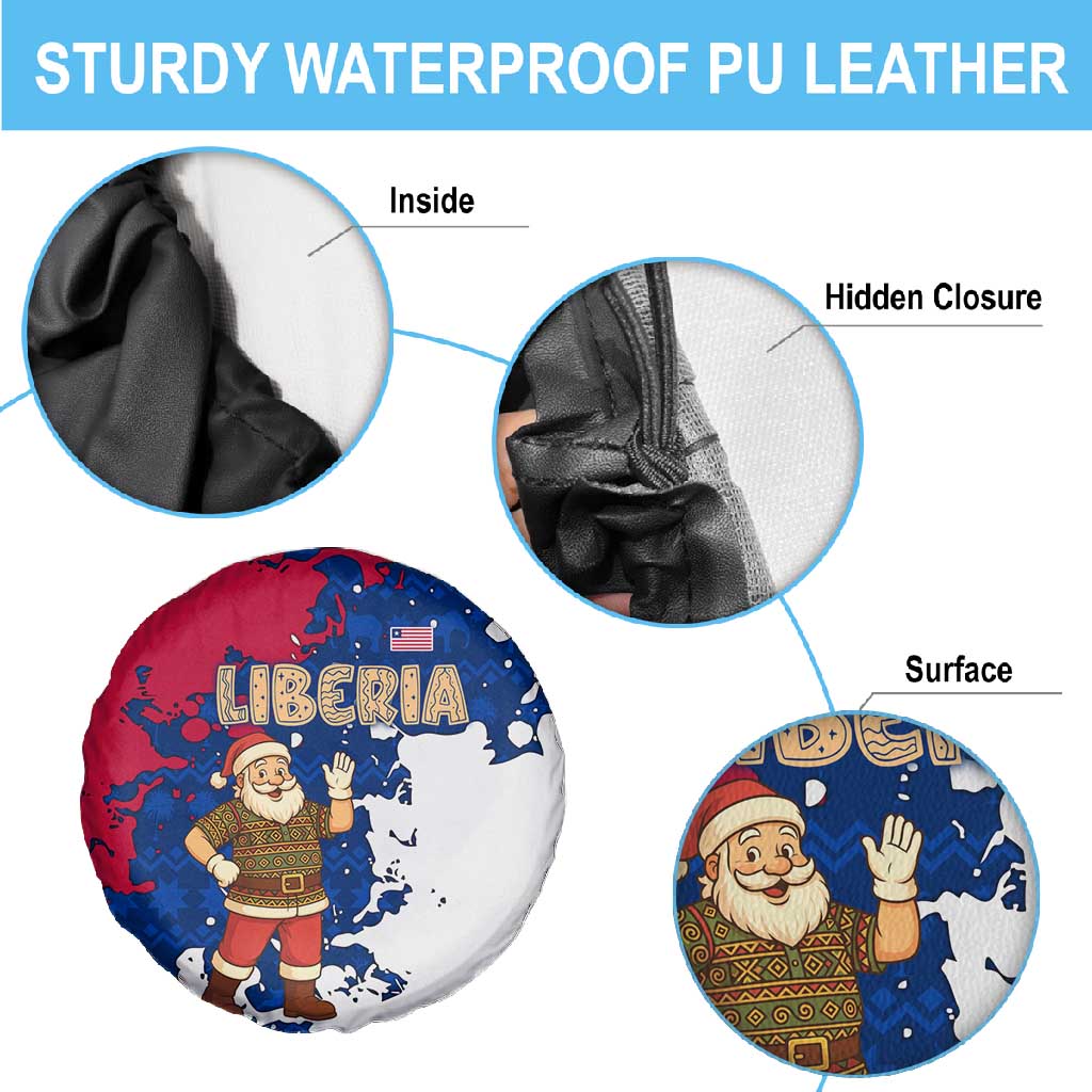 Liberia Christmas Spare Tire Cover Santa Claus Map Graphic and Red Blue Festive - African Pride