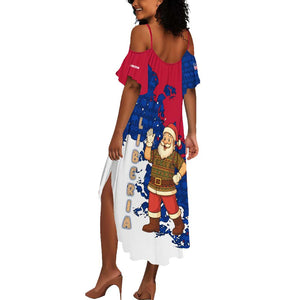 Liberia Christmas Summer Maxi Dress Santa Claus Map Graphic and Red Blue Festive - African Pride