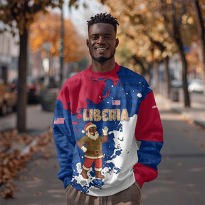 Liberia Christmas Sweatshirt Santa Claus Map Graphic and Red Blue Festive - African Pride