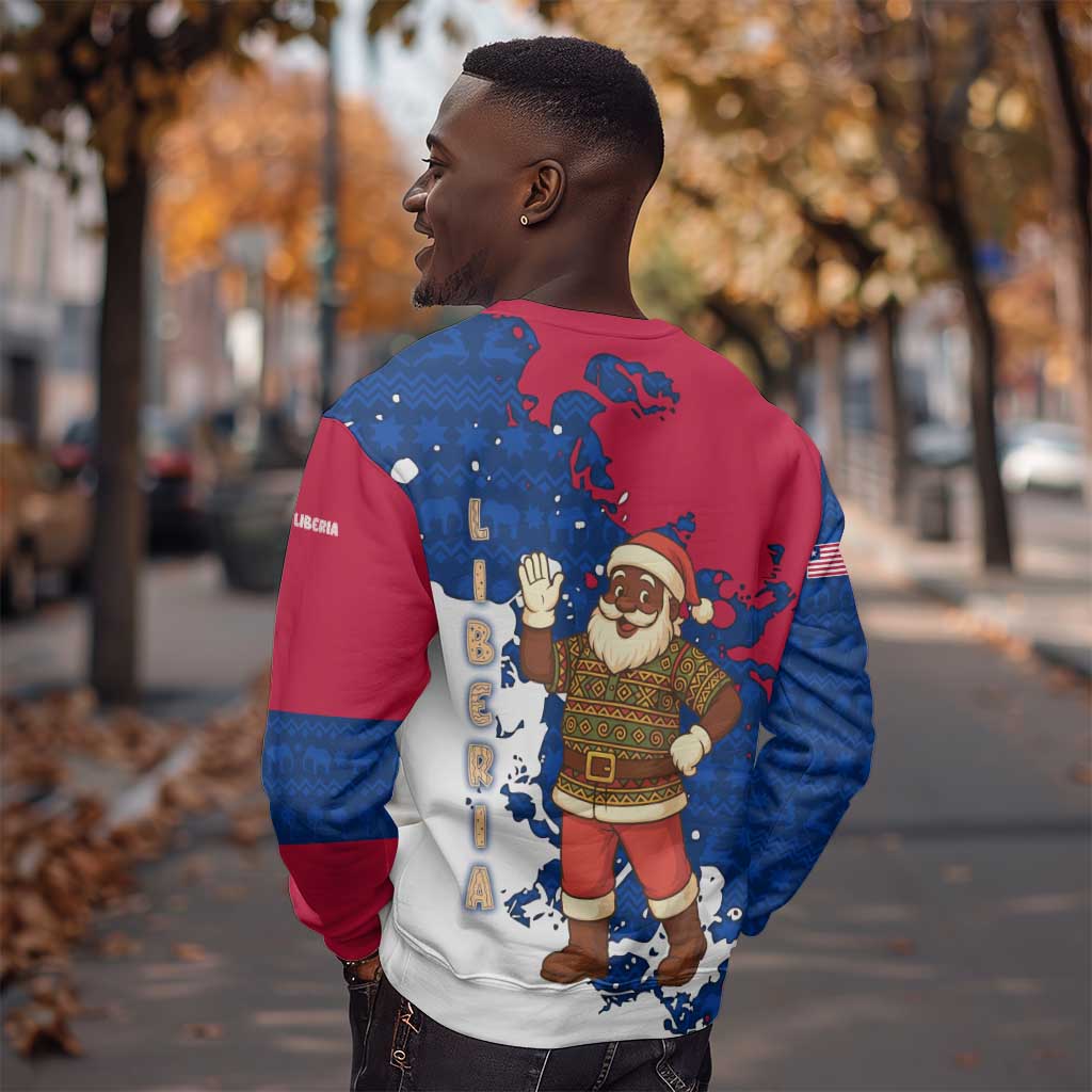 Liberia Christmas Sweatshirt Santa Claus Map Graphic and Red Blue Festive - African Pride