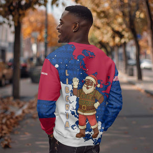 Liberia Christmas Sweatshirt Santa Claus Map Graphic and Red Blue Festive - African Pride