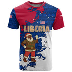 Liberia Christmas T shirt Santa Claus Map Graphic and Red Blue Festive - African Pride