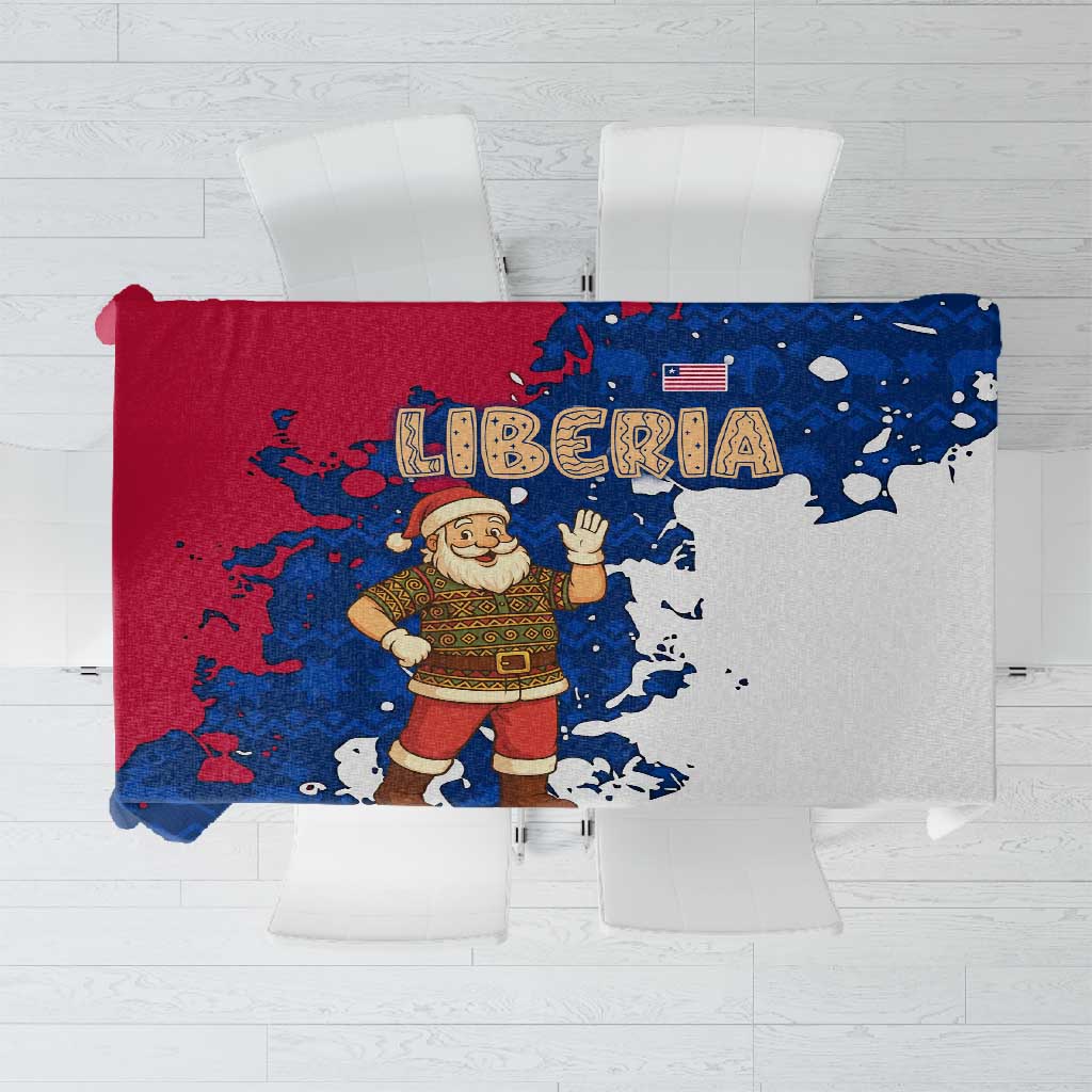 Liberia Christmas Tablecloth Santa Claus Map Graphic and Red Blue Festive - African Pride