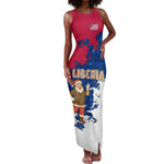 Liberia Christmas Tank Maxi Dress Santa Claus Map Graphic and Red Blue Festive - African Pride
