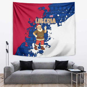 Liberia Christmas Tapestry Santa Claus Map Graphic and Red Blue Festive - African Pride