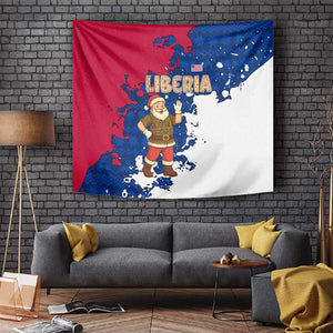 Liberia Christmas Tapestry Santa Claus Map Graphic and Red Blue Festive - African Pride