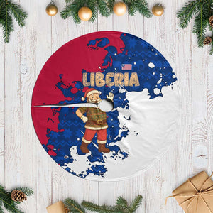 Liberia Christmas Tree Skirt Santa Claus Map Graphic and Red Blue Festive - African Pride