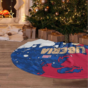 Liberia Christmas Tree Skirt Santa Claus Map Graphic and Red Blue Festive - African Pride