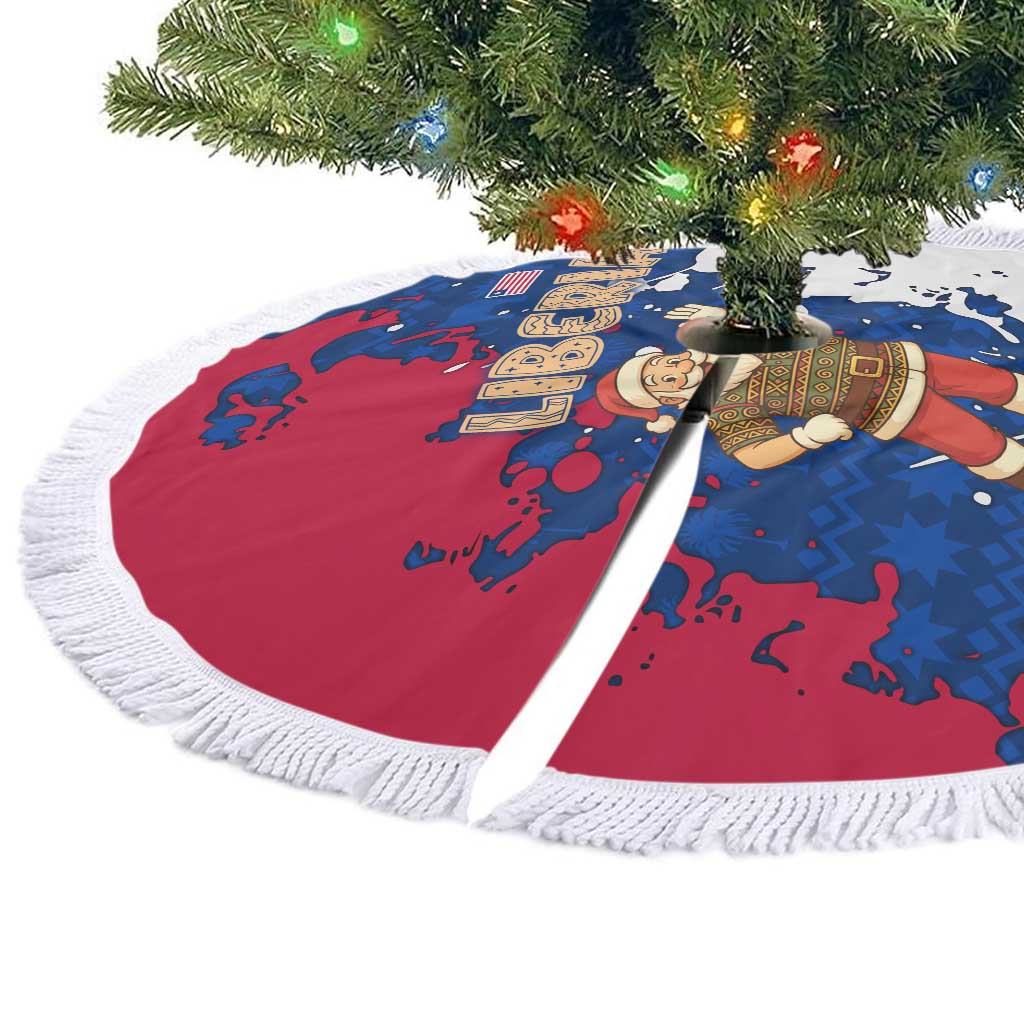 Liberia Christmas Tree Skirt Santa Claus Map Graphic and Red Blue Festive - African Pride