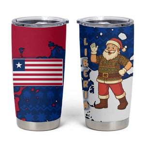 Liberia Christmas Tumbler Cup Santa Claus Map Graphic and Red Blue Festive - African Pride